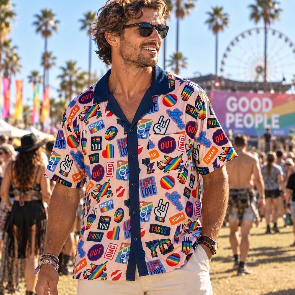Trinity Collective Mens XXL Pride Rainbow Graphic Rayon Camp Shirt T1201306S